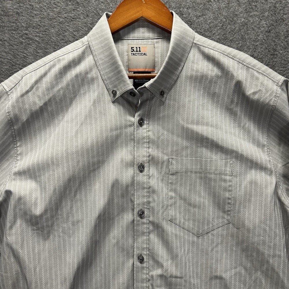 5.11 Tactical Gray Striped Long Sleeve Button Down Shirt Mens Size XL